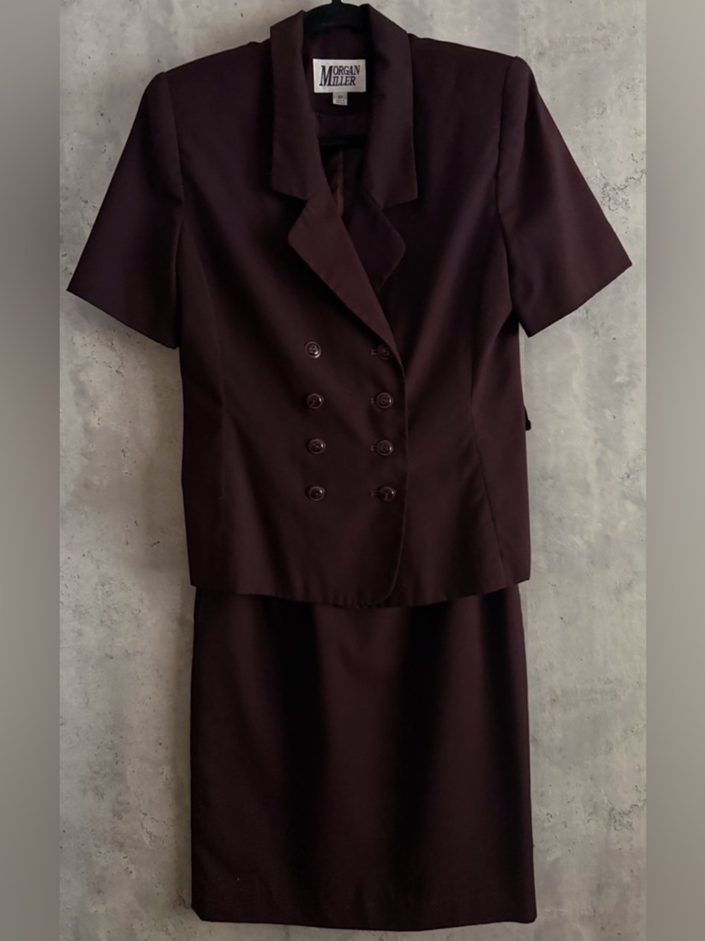 Morgan Miller Plum Double-Breasted Short Sleeve Jacket Pencil Skirt Suit Sz 8P